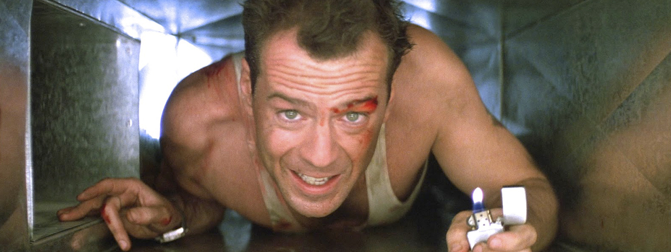 Bruce Willis in a ventilation shaft in Die Hard