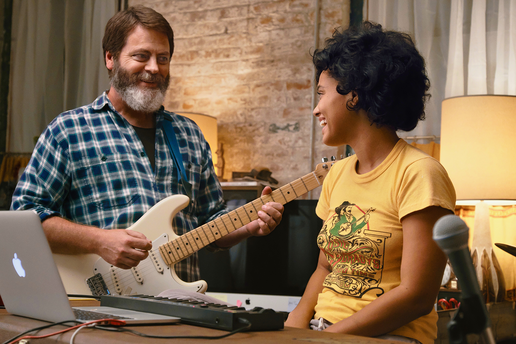 Nick Offerman and Kiersey Clemons play music in Hearts Beat Loud